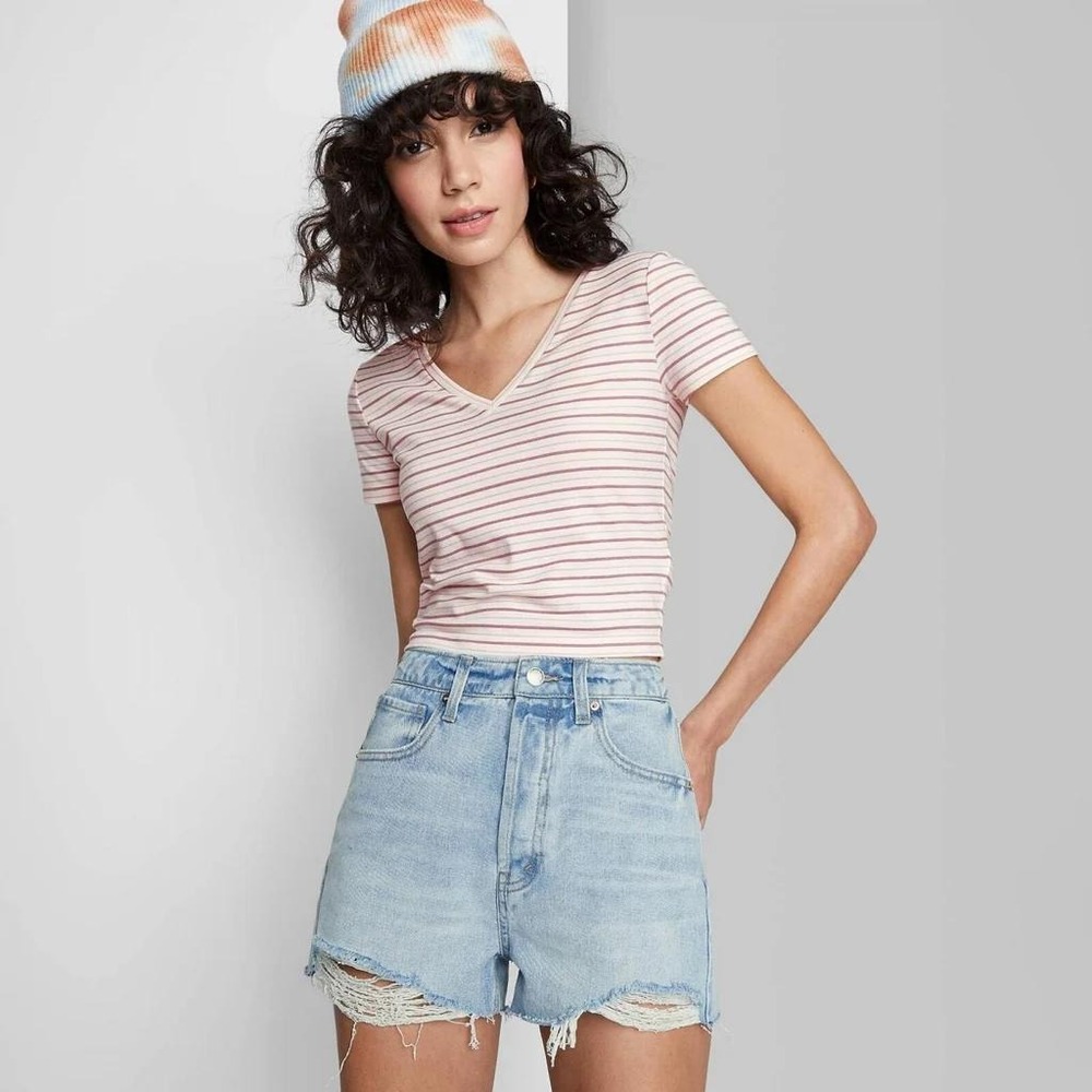 Wild Fable Light Wash Denim Highest Rise Cutoff Distressed Shorts‎ Size 4